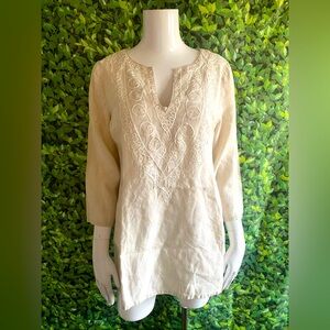Michael Kors Embroidered Linen Tunic Top